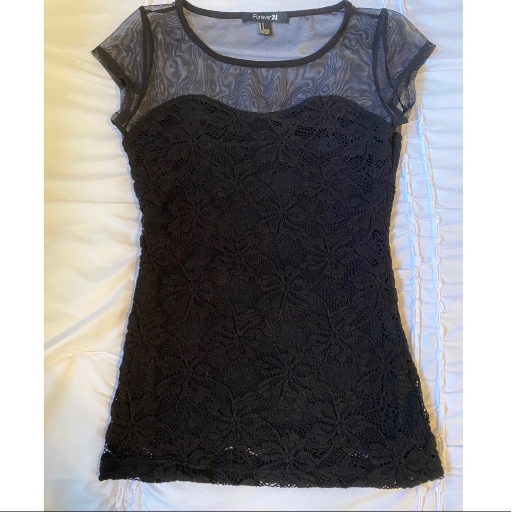 Black lace and mesh top